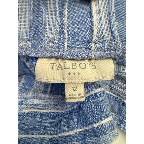 Talbots Size 12 Linen Blend Shorts Drawstring Waist Blue Casual Coastal Preppy - Picture 5 of 8